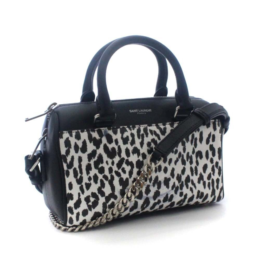 Saint Laurent Paris Chain Shoulder Bag Baby Duffle Black White Leather